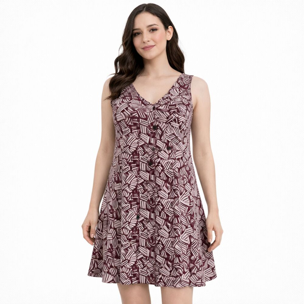Garnet Hill Tank Dress S Geometric Button Front Knit Sleeveless A-line